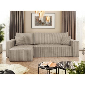 Ecksofa Kasjusz Cord mit Bettkasten und Schlaffunktion