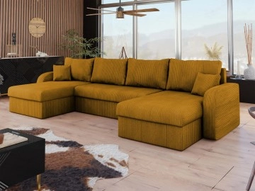 Ecksofa Dalmir U Cord mit Schlaffunktion und drei Bettkasten