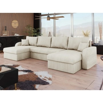 Ecksofa Dalmir U Cord mit Schlaffunktion und drei Bettkasten