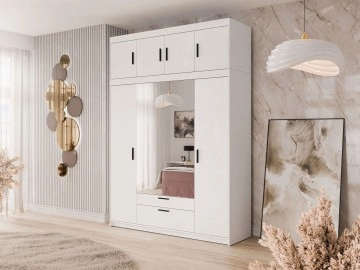 Kleiderschrank Melen 4D2S mit Spiegel + Schrankaufsatz