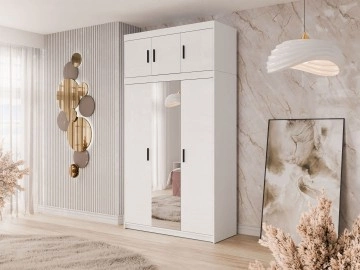 Kleiderschrank 3 türig  Melen 3D mit Spiegel + Schrankaufsatz