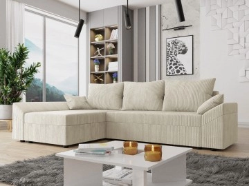 Ecksofa Peltata Cord mit Schlaffunktion und Bettkasten