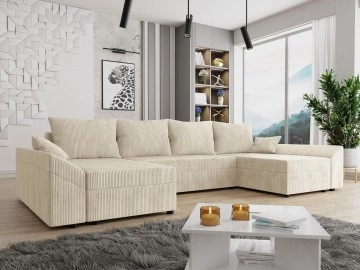 Ecksofa Peltata U Cord mit Schlaffunktion und Bettkasten