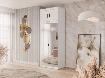 Kleiderschrank Melen 2D mit Spiegel + Schrankaufsatz