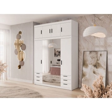 Kleiderschrank Melen 4D6S mit Spiegel + Schrankaufsatz