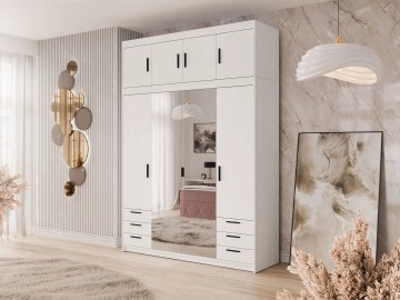 Kleiderschrank Melen 4D6S mit Spiegel + Schrankaufsatz