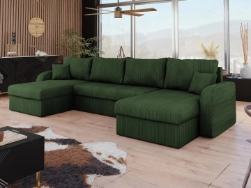 Ecksofa Dalmir U Cord mit Schlaffunktion und drei Bettkasten