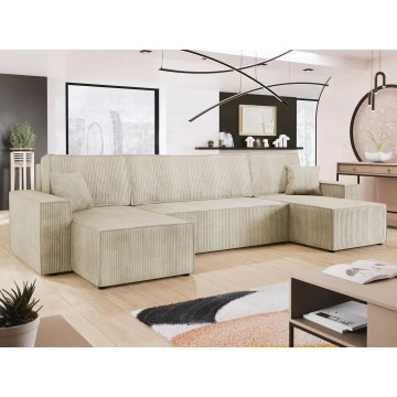 Wohnlandschaft Kasjusz U Cord mit Bettkasten und Schlaffunktion