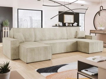 Wohnlandschaft Kasjusz U Cord mit Bettkasten und Schlaffunktion