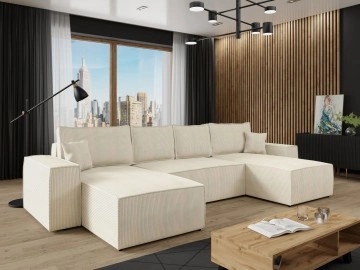 Wohnlandschaft Maryn U Cord mit Bettkasten und Schlaffunktion