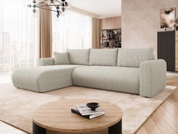 Ecksofa Wousia Cord mit Schlaffunktion und Bettkasten