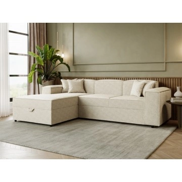 Ecksofa Sokoz L Boucle mit Bettkasten und Schlaffunktion