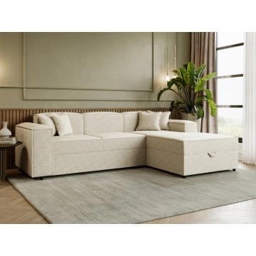 Ecksofa Sokoz L Boucle mit Bettkasten und Schlaffunktion