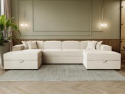 Wohnlandschaft Sokoz U Boucle mit zwei Bettkästen und Schlaffunktion