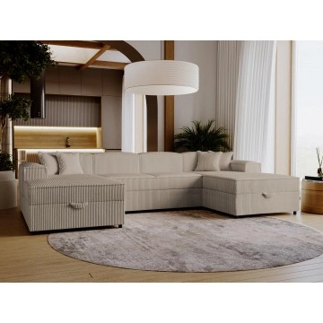 Wohnlandschaft Sokoz U Cord mit zwei Bettkästen und Schlaffunktion