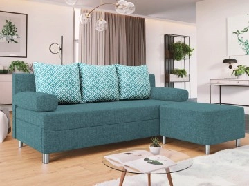 Schlafsofa Don mit Bettkasten und Polsterhocker