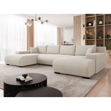 Wohnlandschaft U-Form Teromis U Cord mit Schlaffunktion und Bettkasten