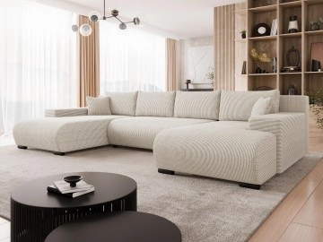 Wohnlandschaft U-Form Teromis U Cord mit Schlaffunktion und Bettkasten