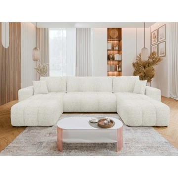 Wohnlandschaft Larow U Boucle mit Schlaffunktion und Bettkasten