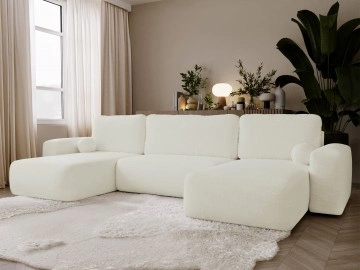 Wohnlandschaft Atolgi U Boucle mit Bettkasten und Schlaffunktion