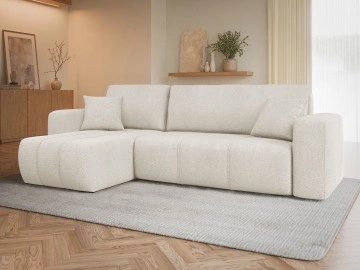 Ecksofa Larow Boucle mit Schlaffunktion und Bettkasten