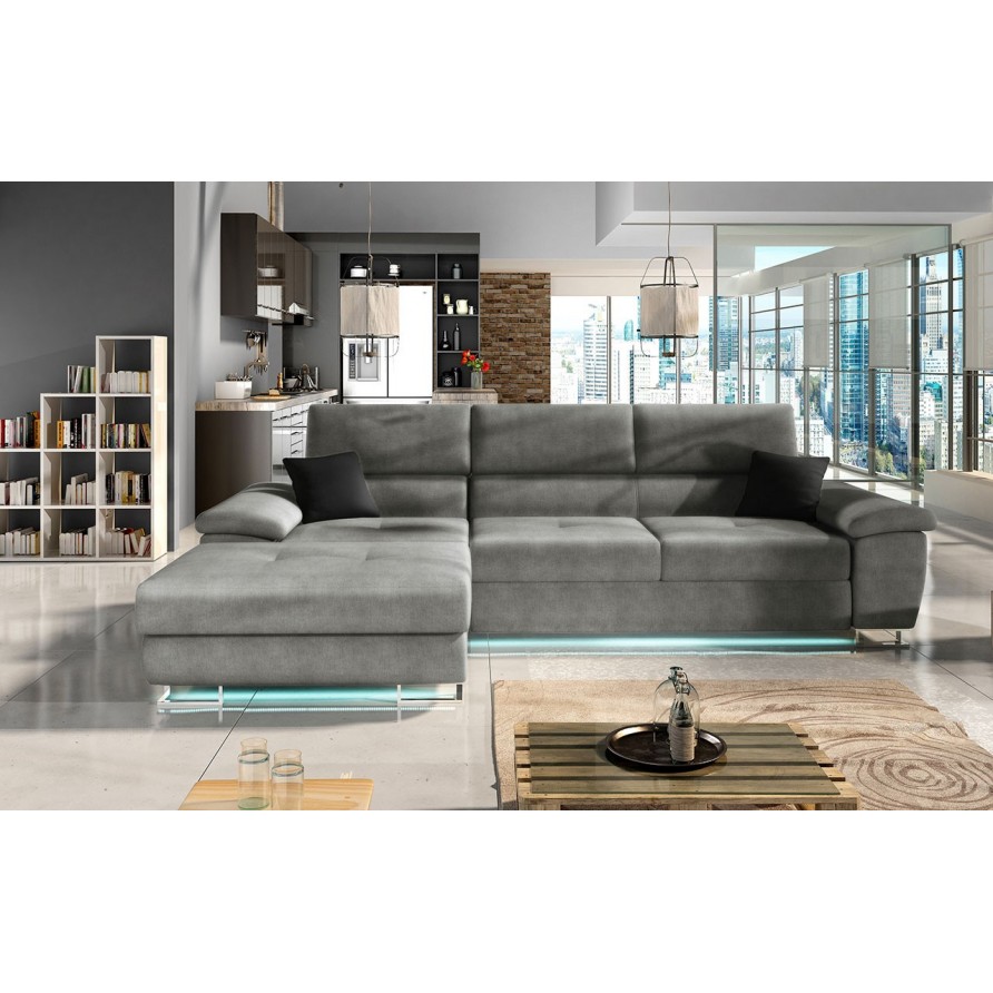 Ecksofa Alvin Mini LED mit Schlaffunktion und Bettkasten Ecksofa Alvin Mini LED mit Schlaffunktion und Bettkasten