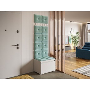 Garderoben-Set Konkor 60 (Schuhschrank und Kleiderhakenbrett) + 12 Stück gepolsterte Wandpaneele Pag Pik 30x30 Garderoben-Set Konkor 60 (Schuhschrank und Kleiderhakenbrett) + 12 Stück gepolsterte Wandpaneele Pag Pik 30x30