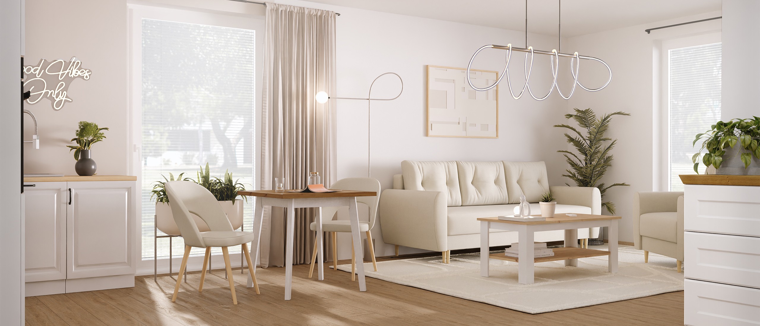 Minimalistische Einzimmerwohnung im skandinavischen Stil