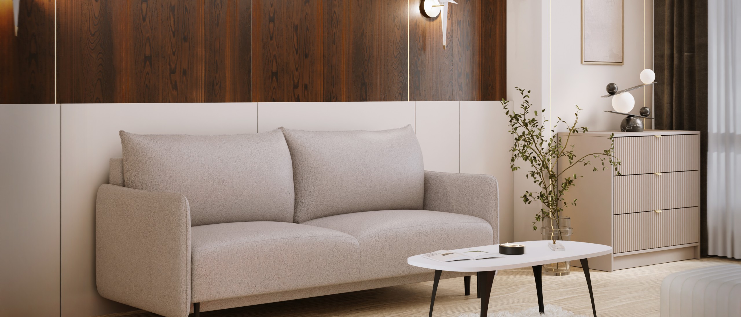 Elegantes Wohnzimmer mit Home-Office Ecke