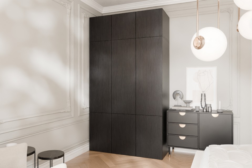 Kleiderschrank Sinenko 90 2D + 45 1D + Schrankaufsatz