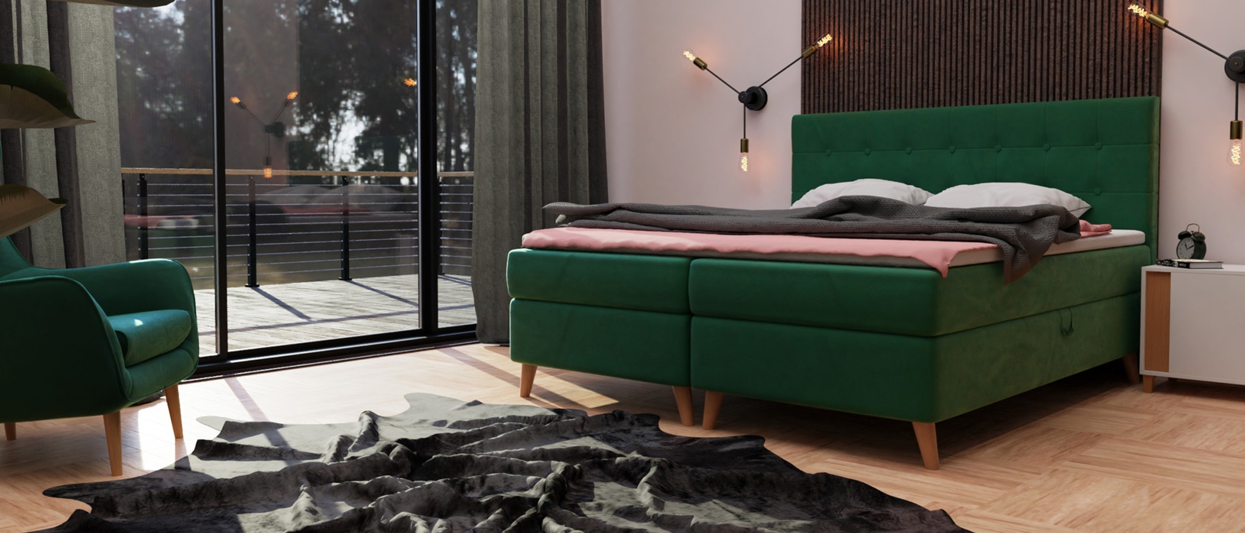 Schlafzimmer mit einem Kontinentalbett