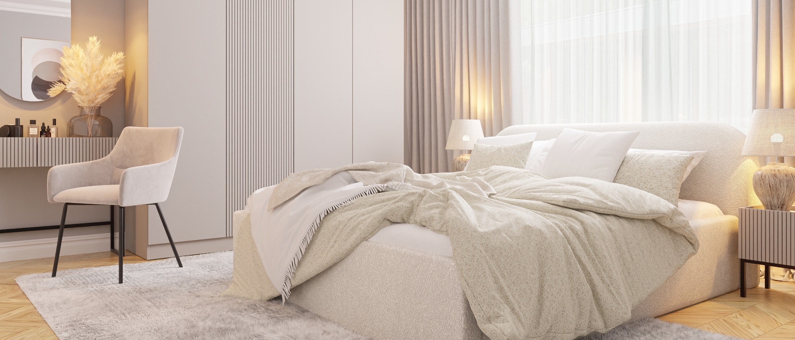 Schlafzimmer in Kaschmirfarbe