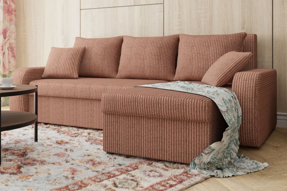 Ecksofa Dalmir Cord mit Schlaffunktion und zwei Bettkästen