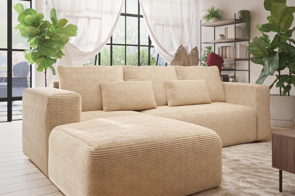 Ecksofa Zozolia Cord mit Schlaffunktion und Bettkasten