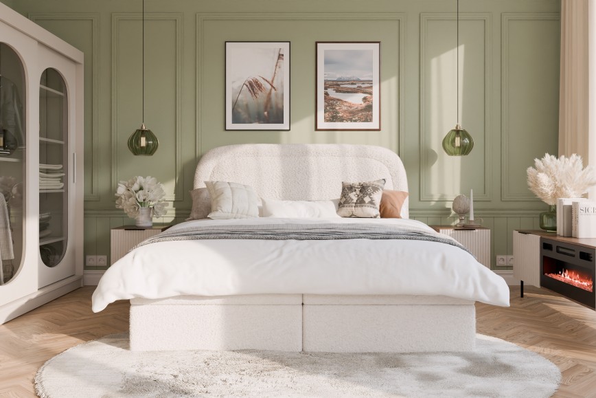 Mintfarbenes Schlafzimmer mit Stuck 