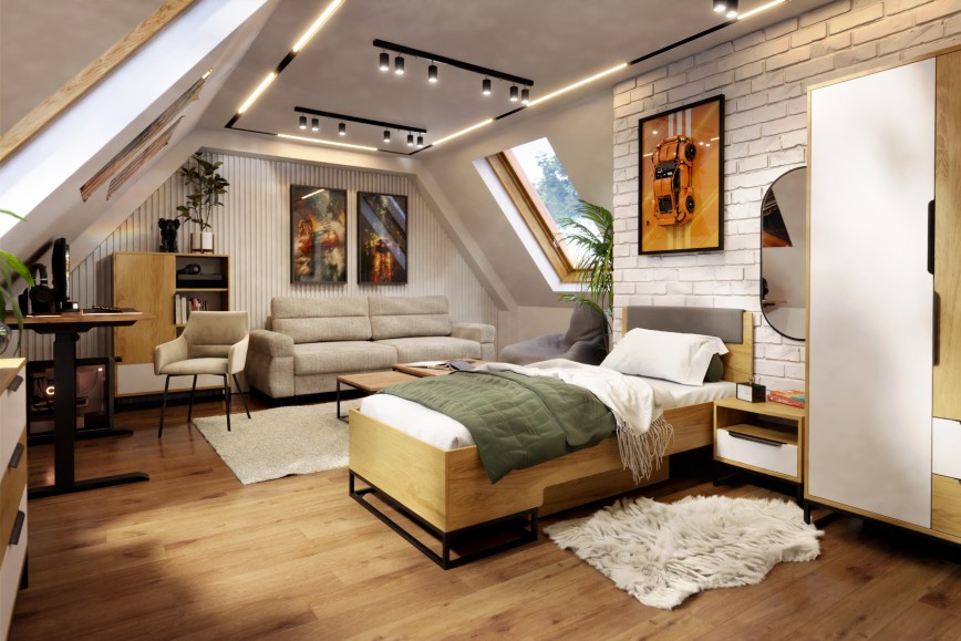 Jugendzimmer im Dachgeschoss mit ausklapp- bzw. ausziehbarem Sofa