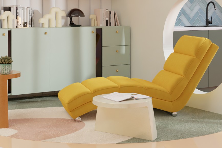   Wohnzimmer mit Leseecke im Memphis Stil                         