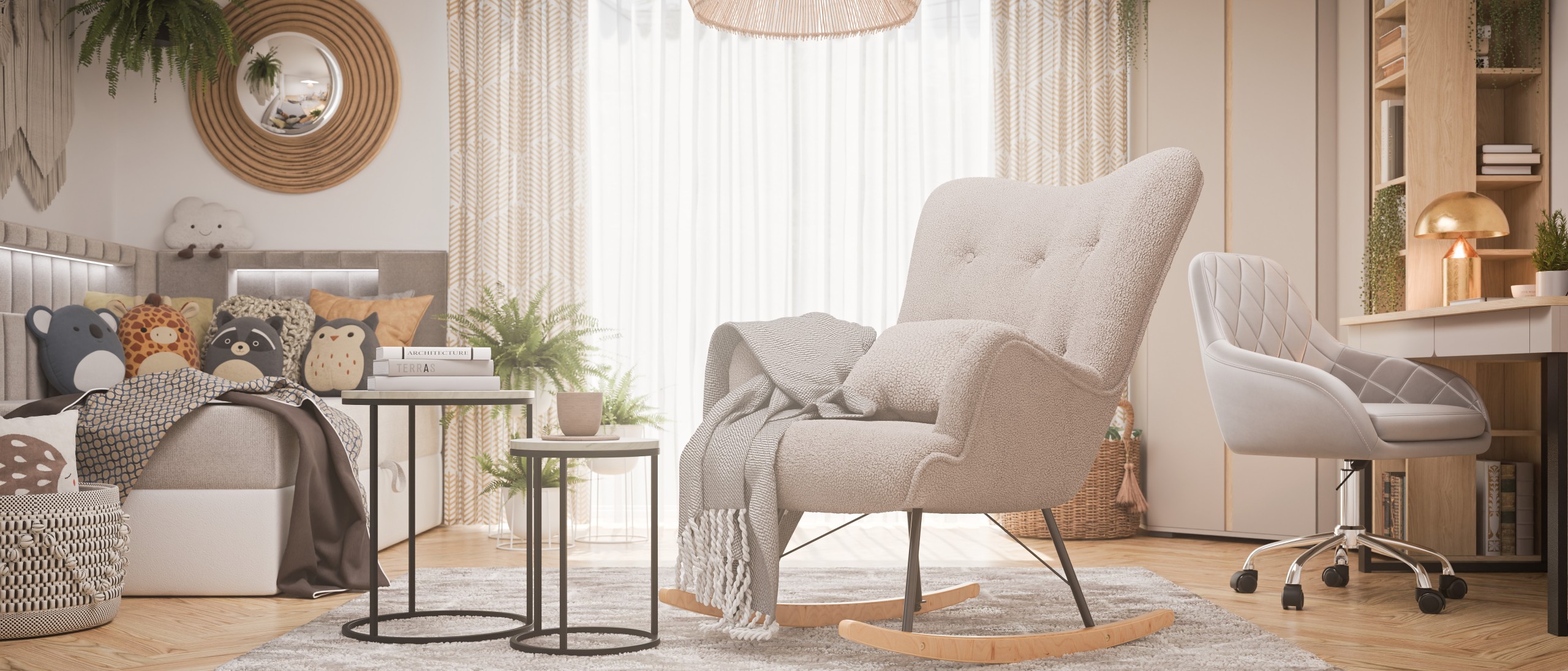 Pastellfarbenes Zimmer im Boho-Stil für einen Teenager