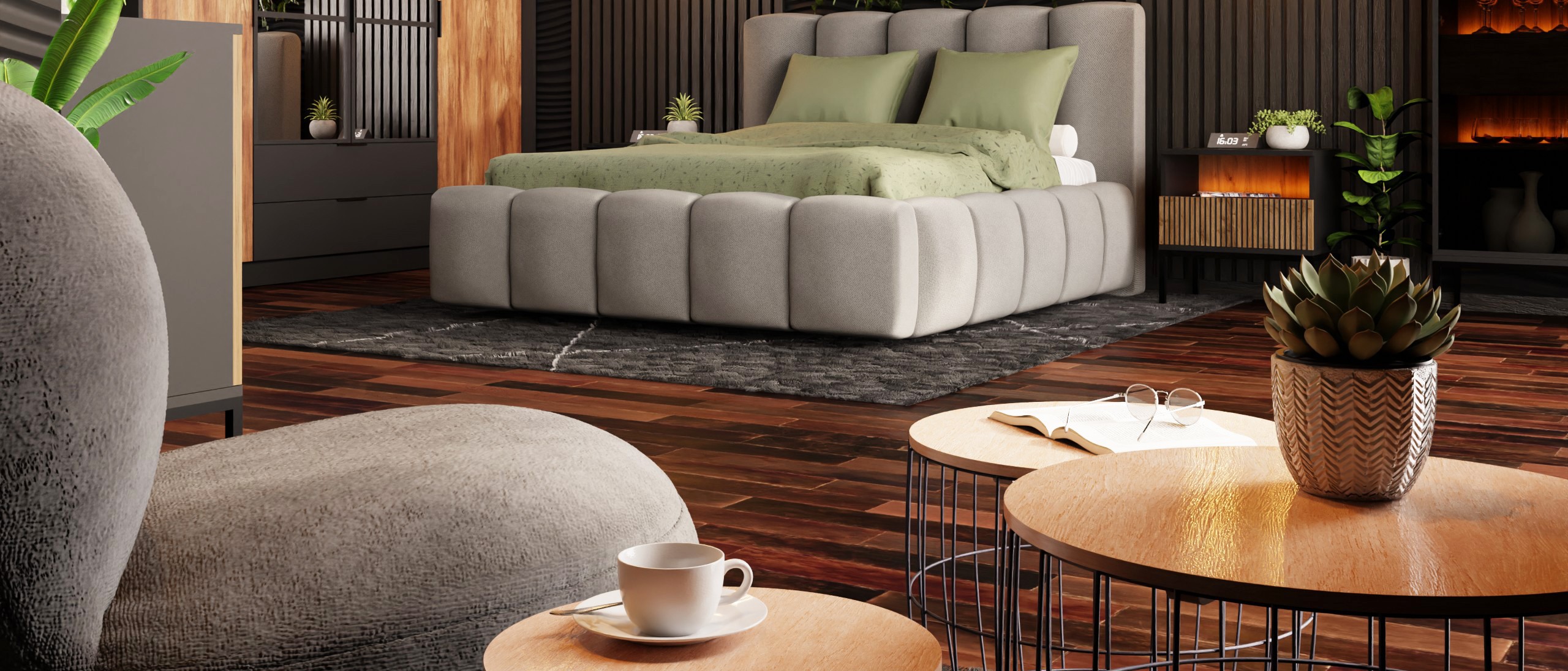 Dunkles Schlafzimmer im Modern Classic Stil