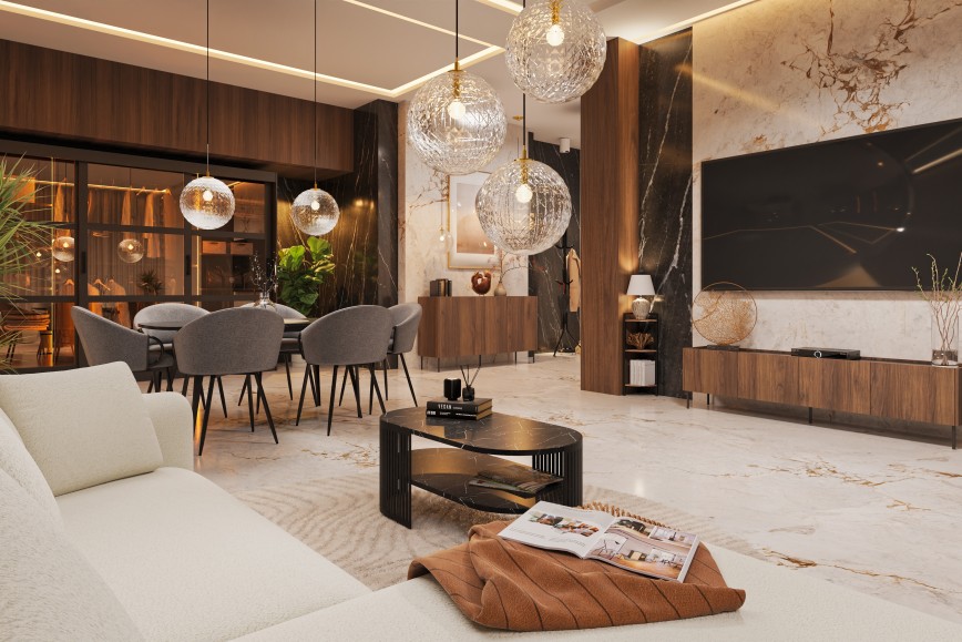 Wohnzimmer voller kräftiger Texturen 