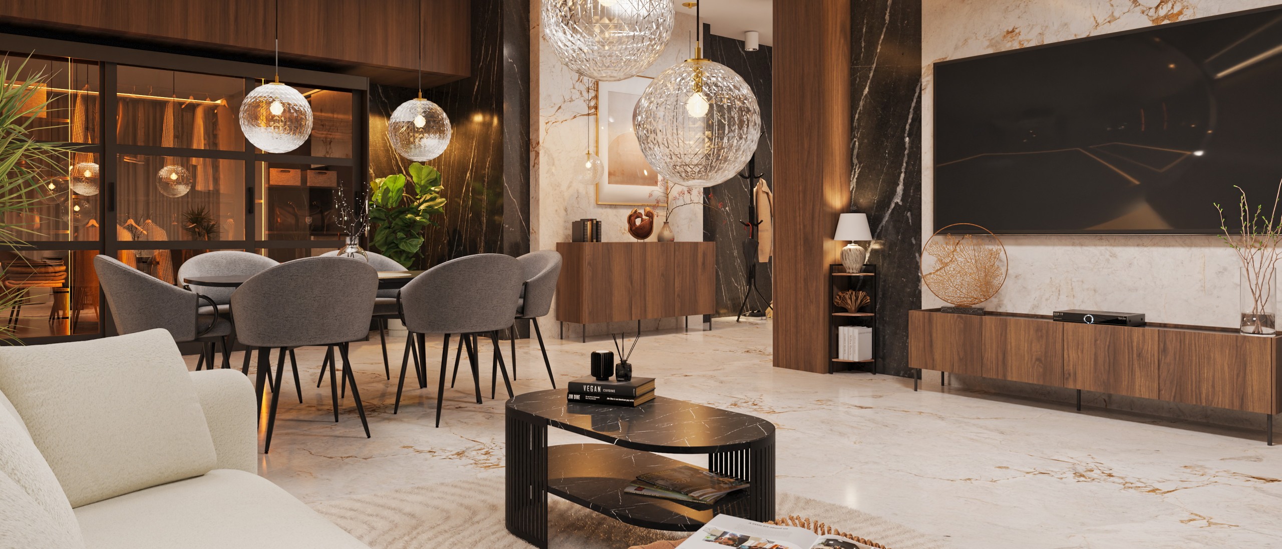 Wohnzimmer voller kräftiger Texturen 
