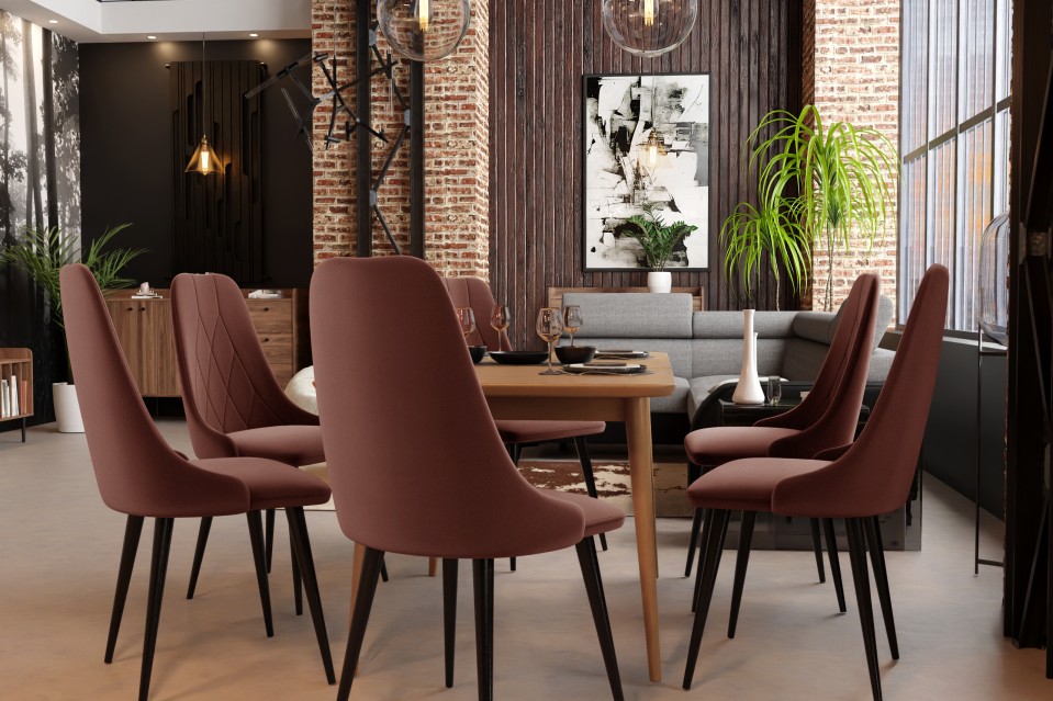 Essgruppe 02: Tisch Vidariko 140x80 + Stühle Frigene 06 (7-teilig)
